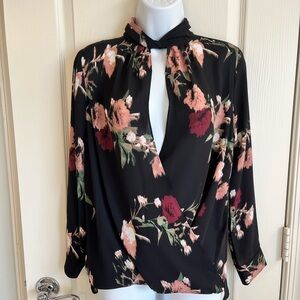 Floral Black Wrap Top